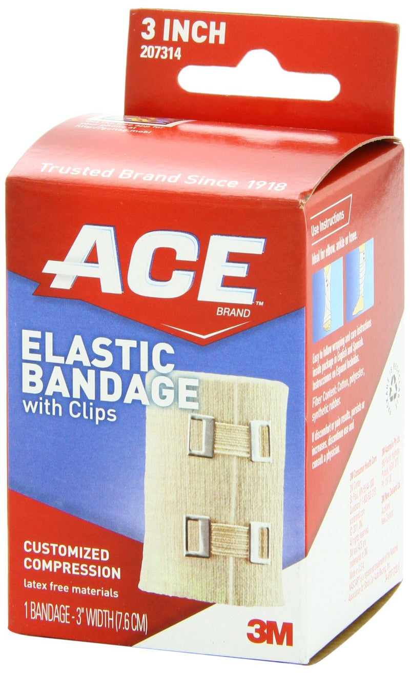 [Australia] - ACE 3 Inch Elastic Bandage with Clips, Beige, Great for Elbow, Ankle, Knee and More, Ideal for Sports, Comfortable design with soft feel, Wash and Reuse 3 Inch (Pack of 1) 