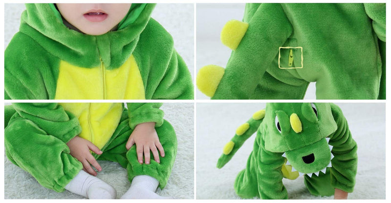 [Australia] - Toddler Infant Dinosaur Costume Flannel Hooded Onesies Soft Animal Romper Outfits Gift 5-11month Green 