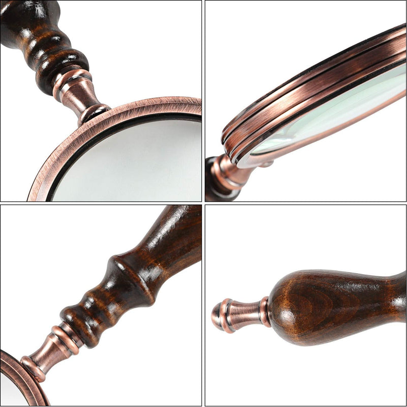 [Australia] - MSLAN Magnifying Glass,10X Antique Copper Handheld with Wooden Handle and Real Glass,Best Reading Magnifier for Elderly,Macular Degeneration 