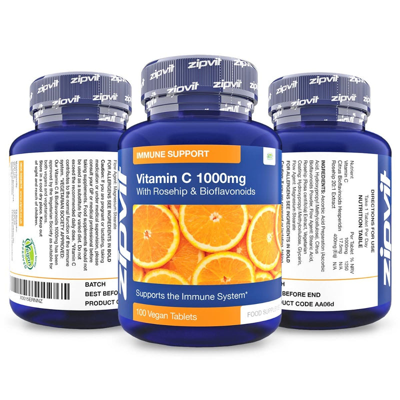 [Australia] - Vitamin C 1000mg with Bioflavonoids, 100 Vegan Tablets. Supports The Immune System. Contributes to a Reduction in Tiredness and Fatigue. 