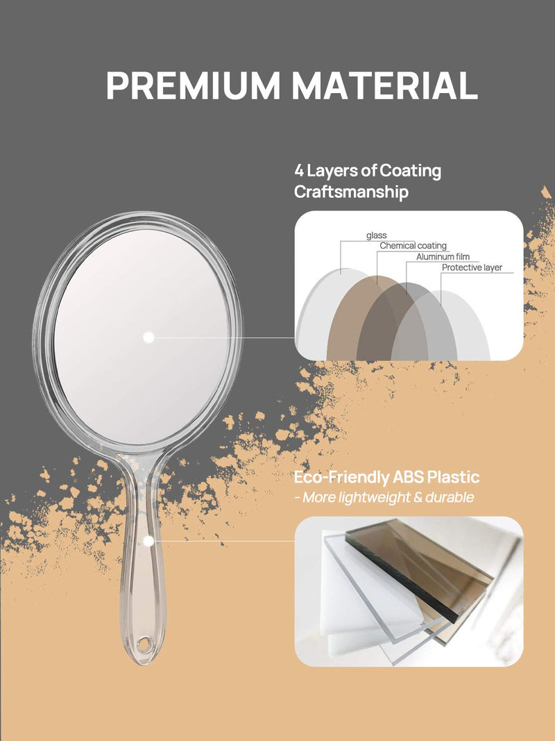 [Australia] - OMIRO Hand Mirror, Double-Sided Handheld Mirror 1X/3X Magnifying Mirror with Handle, Set of 3 (Clear) Clear 