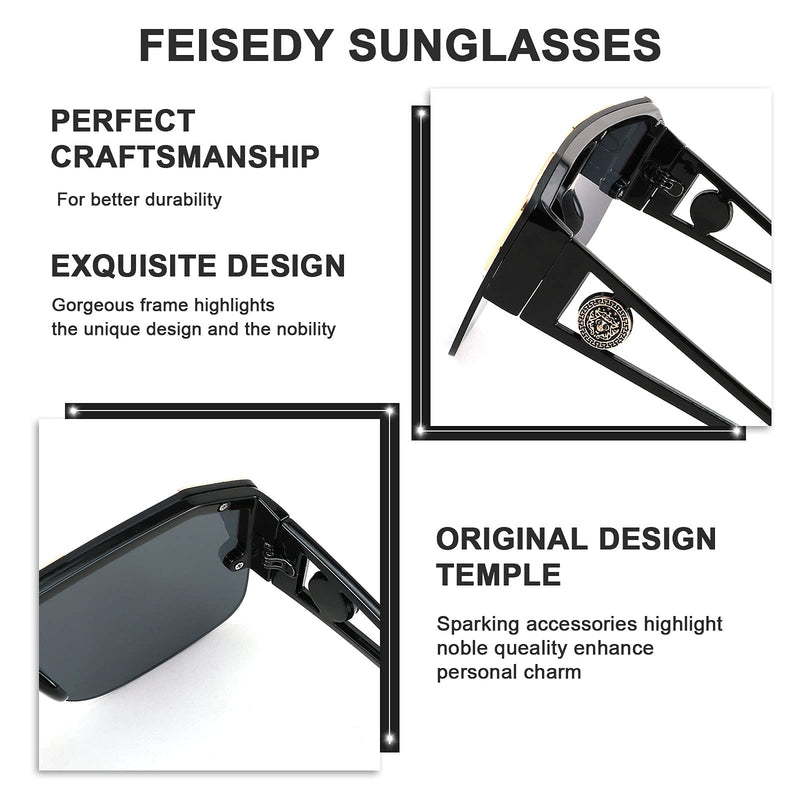 [Australia] - FEISEDY Square Flat Top Shield Sunglasses One Piece Frameless Stylish Women Men UV400 B2765 Black 73 Millimeters 