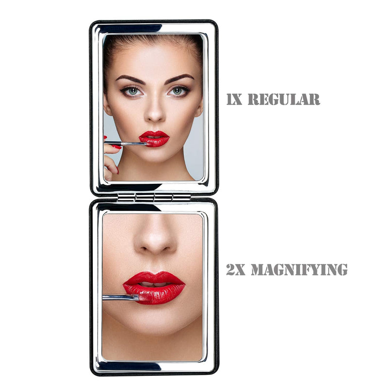 [Australia] - Compact Mirror for Men, Women and Girls, Black Travel Folding Vanity Makeup Mirrors for Purse,Handbag and Pocket, Portable Double-Sided Magnifying Cosmetic Mirror without Distortion 
