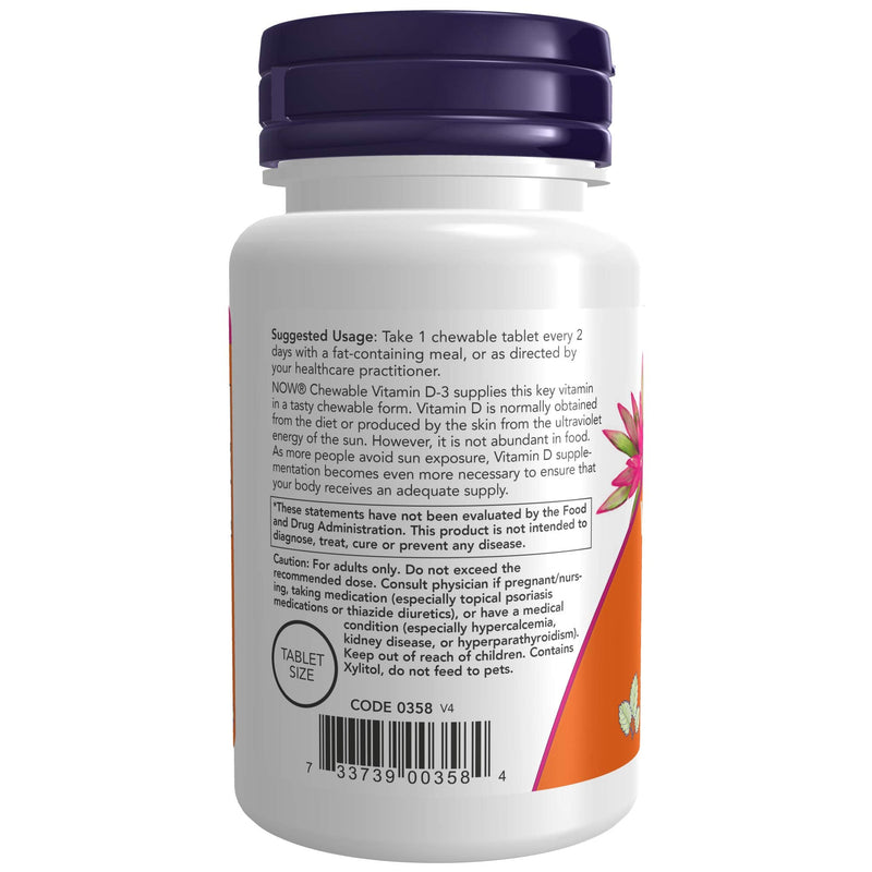 [Australia] - NOW Supplements, Vitamin D-3 5,000 IU, Natural Mint Flavor, Structural Support*, 120 Chewables 