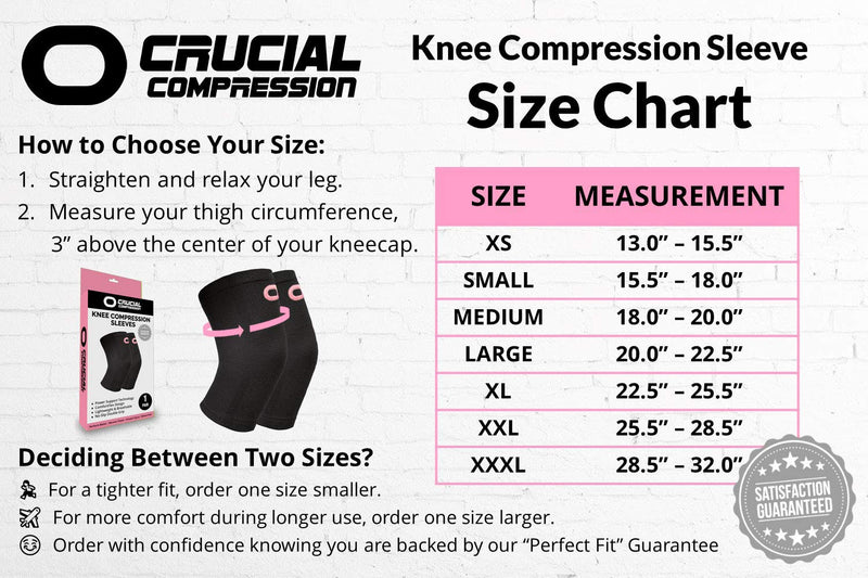 [Australia] - Crucial Compression Knee Sleeve (1 Pair) - Best Knee Braces for Knee Pain for Men & Women - Non-Slip Knee Support for Running, Weightlifting, Basketball, Gym, Workout, Sports Medium (18.0-20.0") Measure 3" Above Kneecap Black / Pink 