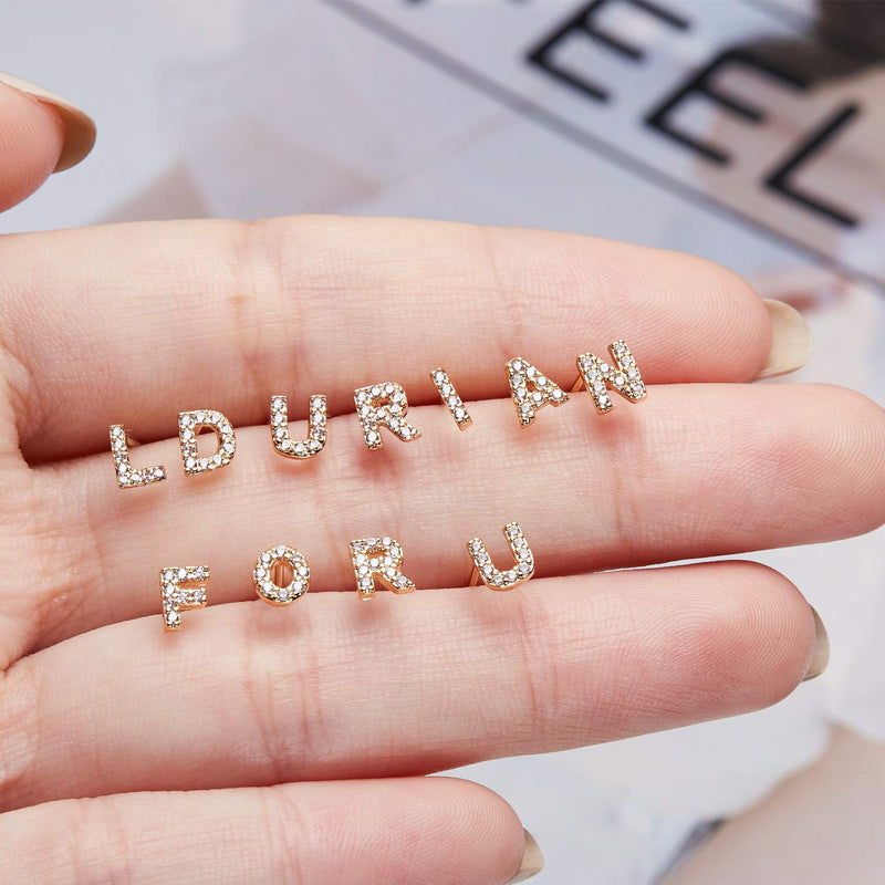 [Australia] - Ldurian Earrings for Women Girls Initial Stud Earring, Tiny 5mm 14K Gold Plated Hypoallergenic CZ Stud Earrings, Minimalist Cartilage Earrings, A-Z Capital Alphabet Earring, Dainty Gifts for Her A - Capital Letter 