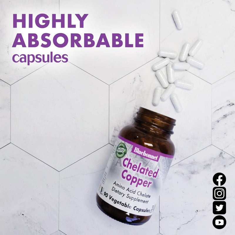 [Australia] - Bluebonnet Nutrition Albion Chelated Copper, 3 mg of Copper, For Nervous System & Immune Health*, Soy-Free, Gluten-Free, Non-GMO, Kosher Certified, Dairy-Free, Vegan, 90 Vegetable Capsule, 90 Servings 