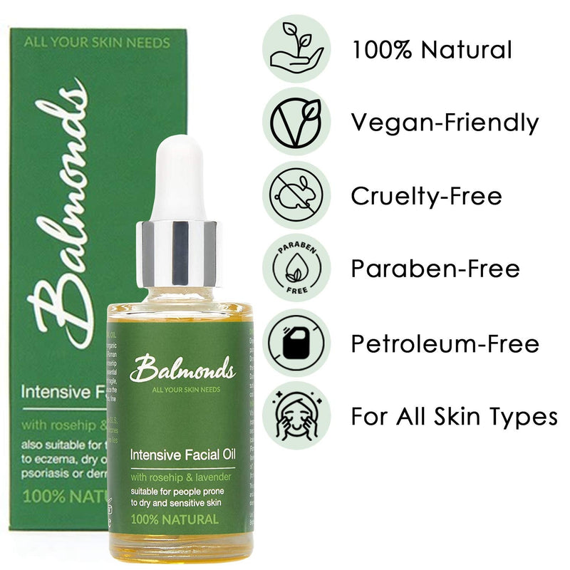 [Australia] - Balmonds Intensive Facial Oil 30 ml - 100% Natural Oil with Rosehip and Vitamin E - Hydrating, Nourishing & Moisturising Oil Serum 