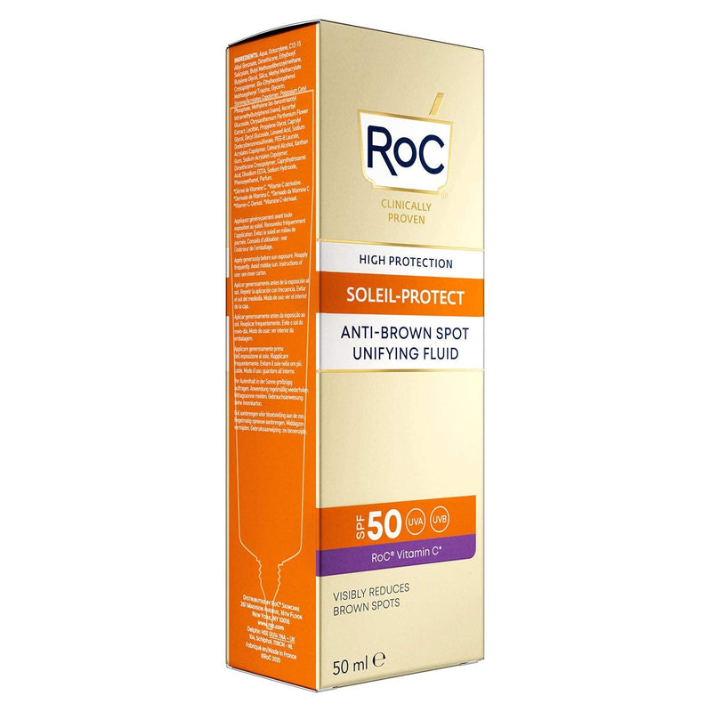 [Australia] - RoC - Soleil-Protect Anti-Brown Spot Unifying Fluid SPF 50 - UVA/B Protection - Face Moisturiser with Vitamin C - Reduces Brown Spots - 50 ml Anti-Brown Spot SPF 50 