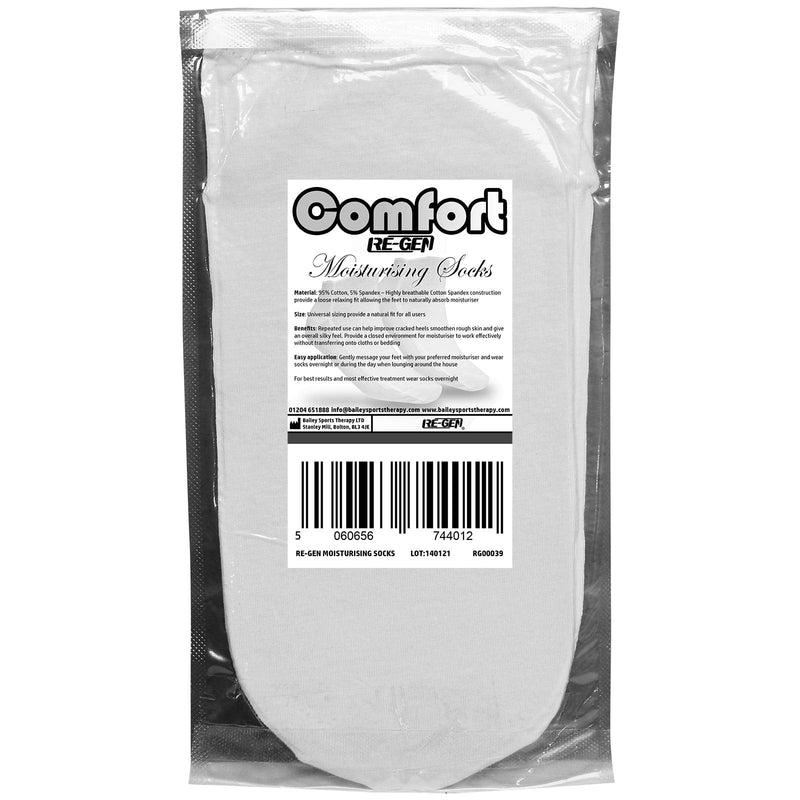 [Australia] - 1 Pair - RE-GEN Comfort Fit Cotton Soft Cream Retainer Moisturising Overnight Socks - Ideal for Dry Cracked Hard Skin 