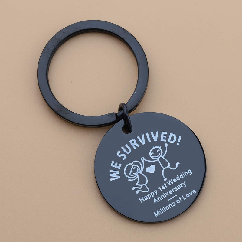 [Australia] - QIIER 1st First Anniversary Present Wedding Anniversary Keychain Happy Anniversary Keepsake for Him or Her black 