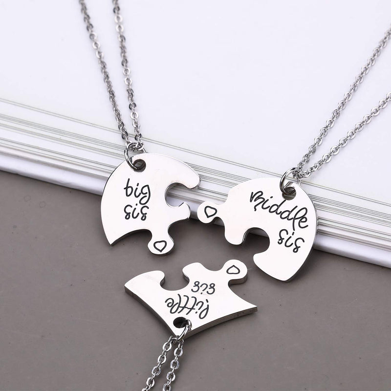 [Australia] - LVEN BFF Necklace for 2/3/4/5/6 Stainless Steel Family Friendship Puzzle Sister Necklace Set 3 Sister Silver 