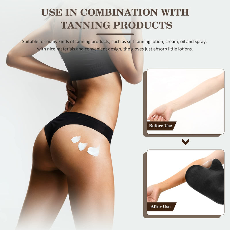 [Australia] - 4 Packs Self Tanning Mitt Applicators Sunless Tanning Mittens Double Sided Self Tanning Gloves Reusable Tanner Applicator Mittens Brown Tanner Gloves with Thumb (Black) Black 