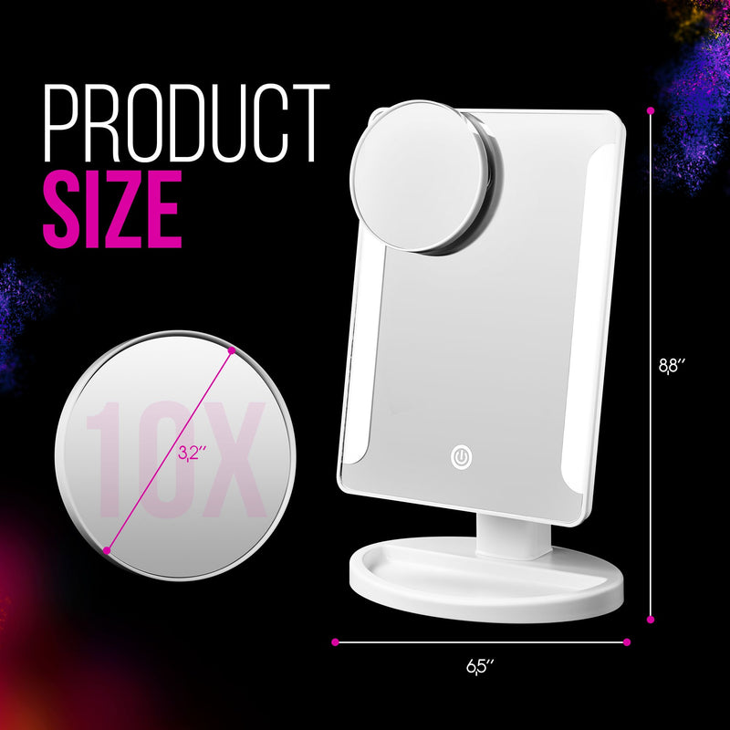 [Australia] - MacKleo LED Makeup Mirror - Smart Touch Portable and Adjustable Compact Travel Vanity Mirror - Natural Daylight Lighted Mirror with USB Cable 