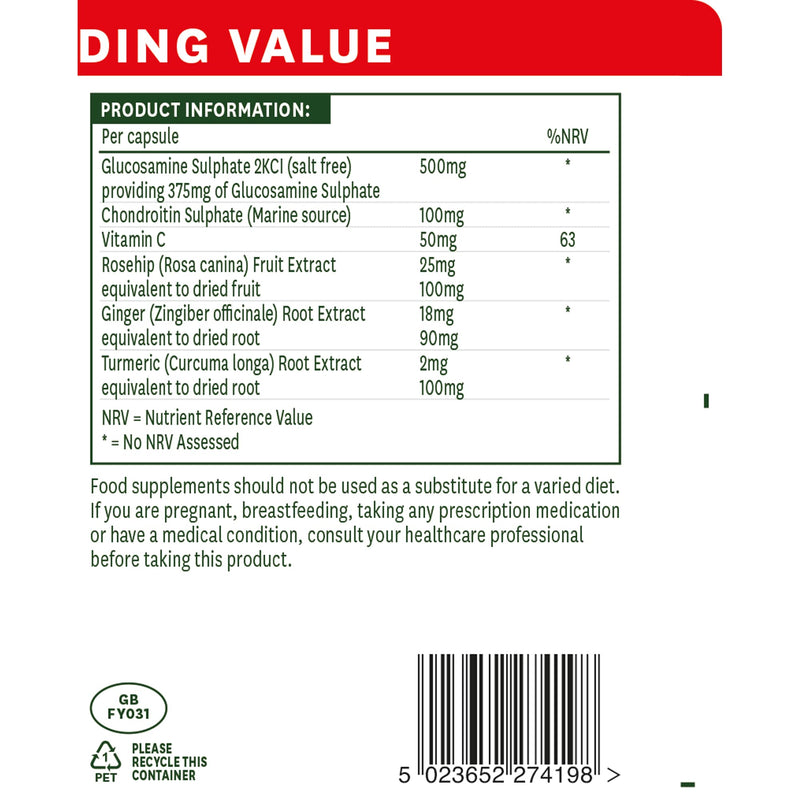 [Australia] - Natures Aid Glucosamine and Chondroitin Complex, with Vitamin C, Rosehip, Ginger and Turmeric, 180 Capsules 
