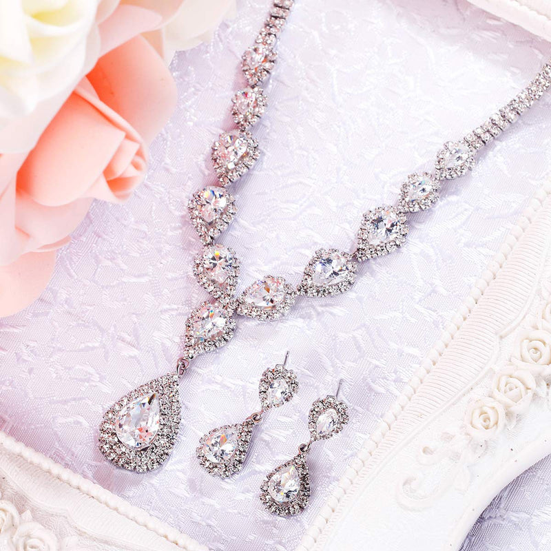 [Australia] - BriLove Women's Wedding Bridal CZ Crystal Teardrop Infinity Y-Necklace Dangle Earrings Set Clear 