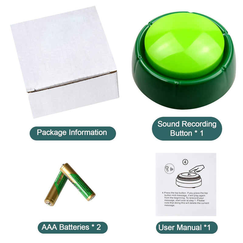 [Australia] - Cover Custom Sound Button Dog Training Button Buzzer Button Recordable Talking Button Office Desk Gag Gift 30 Seconds 2 AAA Batteries Included - Newest Green 