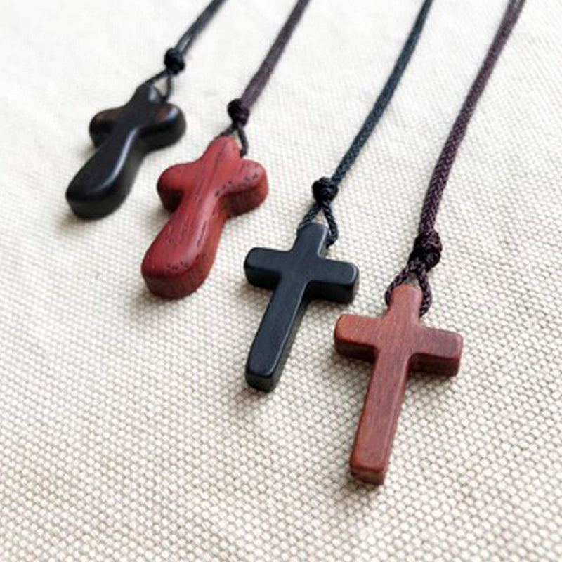 [Australia] - Natural Wooden Cross Pendant Necklaces for Children Kids Boy Girl Women Men Sandalwood Handcrafted Gift Wood Hang from Car Rearview Mirror Pendant Vehicle Decoration Small-Mahogany 