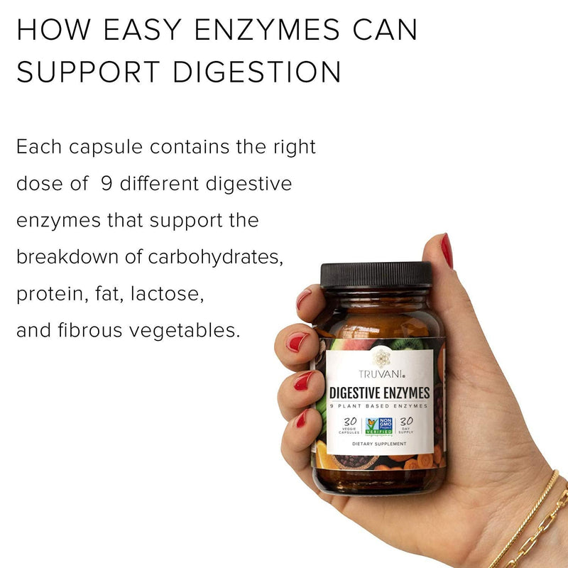 [Australia] - Truvani Digestive Enzymes | 9 Enzyme Blend | Digestive Support | Reduce Bloating | Increased Nutrient Absorption | Non-GMO Capsules| 30 Day Supply 