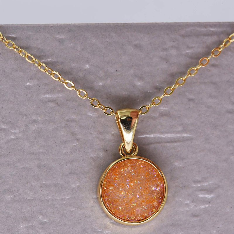 [Australia] - DELLA MODA Round Agate Natural Druzy Pendant Necklace Wedding Party Birthday Jewelry 