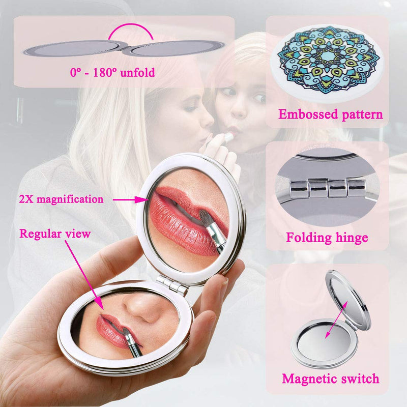 [Australia] - Beaufy Magnifying Compact Mirror Cosmetic Makeup Double Side Folding Pocket Purse Handheld Small Mini Beauty Travel Mirrors 2X Magnification for Women Girls Lady Party Favor Gift Mandala Design 6 Pack 