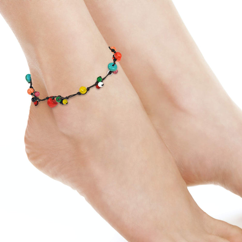 [Australia] - AeraVida Rainbow Treasure Multi Stone Jingle Belle Cotton Wax Rope Anklet 