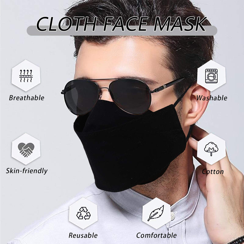 [Australia] - 4 Pcs Reusable 4 D Cloth Face Cover With Nose Wire for Adult or Kids. Washable, Adjustable, Breathable Black 