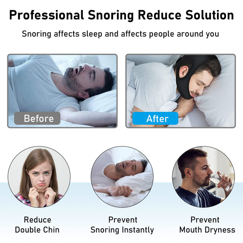 [Australia] - Chin Strap for Cpap Users Anti Snoring Devices - Forzacx Breathable Cpap Chin Strap Snoring Solution, Effectively Reduce Snoring, Non-Stick Hair, Don't Fade - Black 