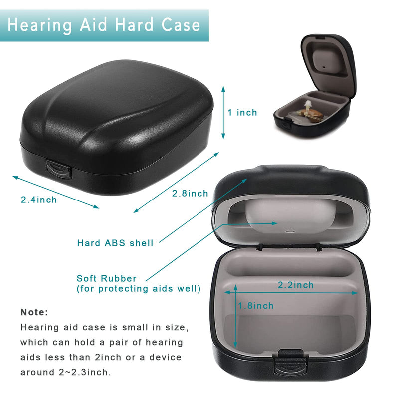[Australia] - 8 Pieces Hearing Aid Case Pocket Size with Cleaning Cloth Brush Tools for Sound Amplifier(Black) 