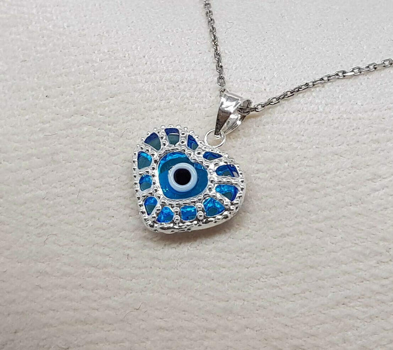 [Australia] - MYSTIC JEWELS By Dalia - 925 Sterling Silver Pendant with Glass Evil Eye and Adjustable Chain Necklace Heart 