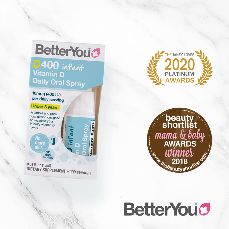 [Australia] - BetterYou Infant Vitamin D Daily Oral Spray | 400 IU (10UG) of Vitamin D3 | Oral Vitamin D Supplement to Support Infant Development | Birth to 3 years | 15ml (100 Sprays) 