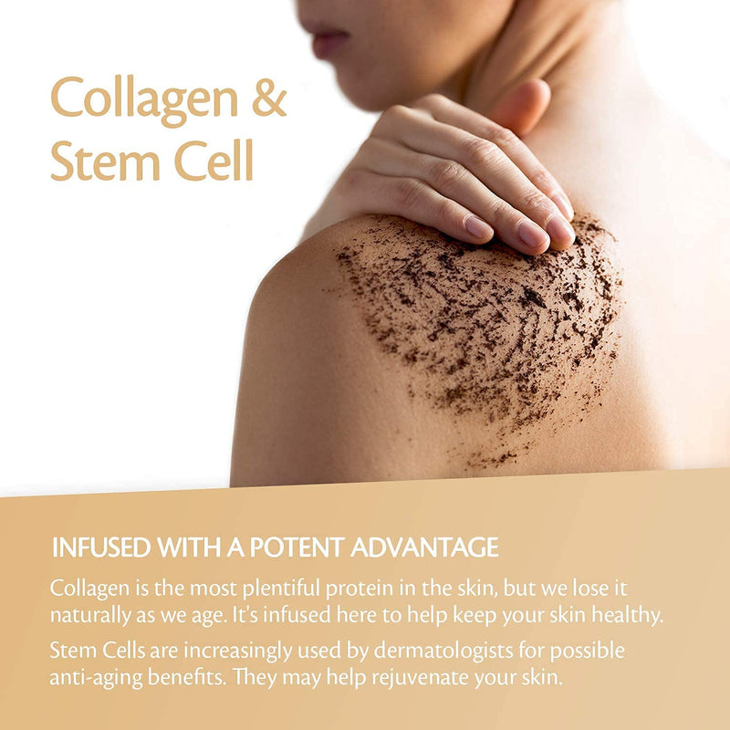 [Australia] - M3 Naturals Arabica Coffee Body Scrub with Collagen & Stem Cell - Exfoliating Body Scrubber & Face Cleanser - Fight Skin Care Appearance - Cellulite, Fine Line, Stretch Mark & Spider Veins! 12 oz Arabica Coffee (1 Pack) 