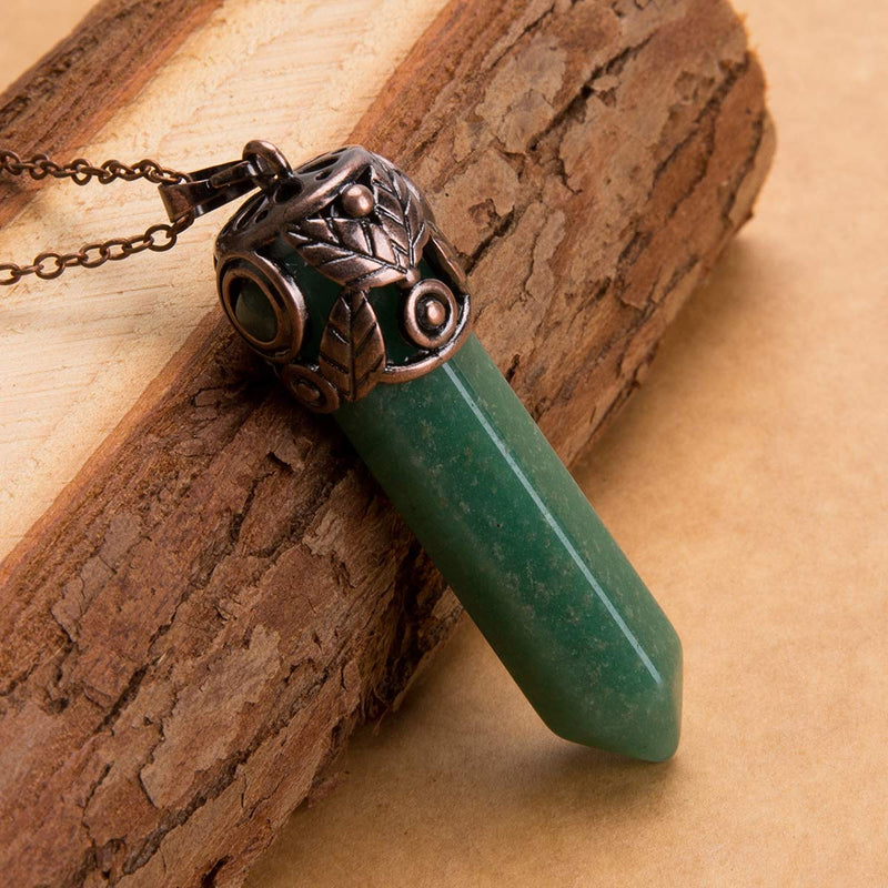 [Australia] - Bivei Retro Antique Brass Chakra Necklace Hexagonal Prism Gemstone Quartz Crystal Stone Healing Pendant Green Aventurine 