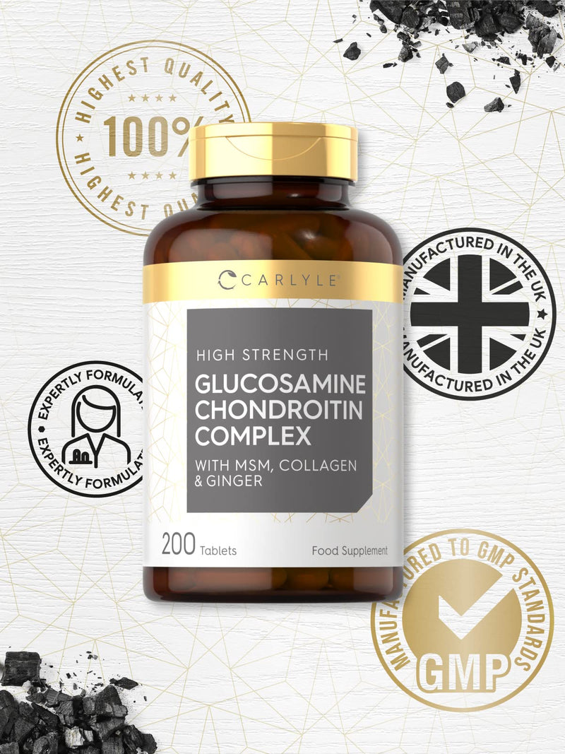 [Australia] - Glucosamine & Chrondroitin Complex | 200 High Strength Tablets | Enriched with MSM, Collagen, Ginger Root & Bioflavonoids | for Men & Women | by Carlyle 