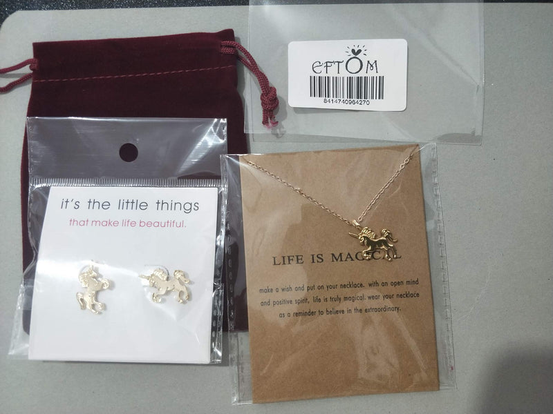 [Australia] - Eoumy Women Unicorn Elephant Necklace Earrings Set Gold Ainmal Theme Lucky Necklace with Gift Message Card Gold Unicorn Set 