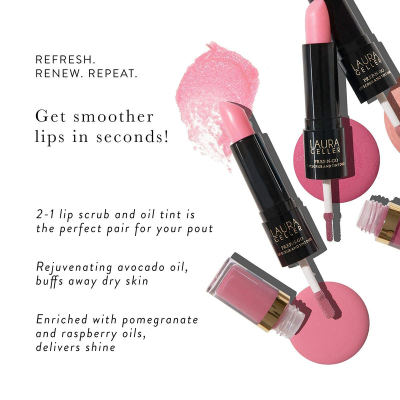 [Australia] - LAURA GELLER NEW YORK Prep-n-Go 2-in-1 Lip Scrub and Lip Oil Tint, Lip Hydrating Oil and Exfoliator, Finish Line 