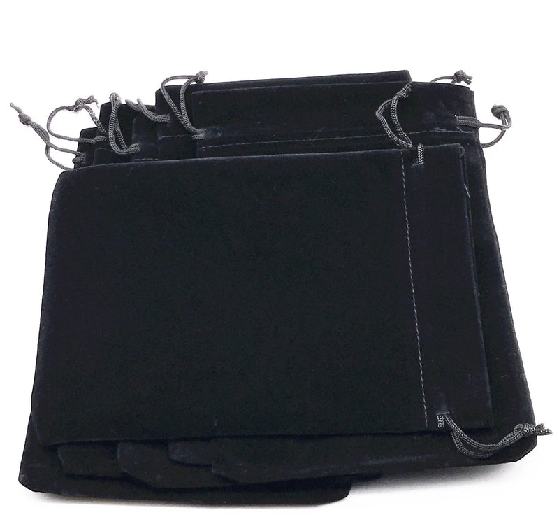 [Australia] - Lady Seven 6pcs 7" X 5" Velvet Cloth Jewelry Pouches/Drawstring Bags (Black) Black 