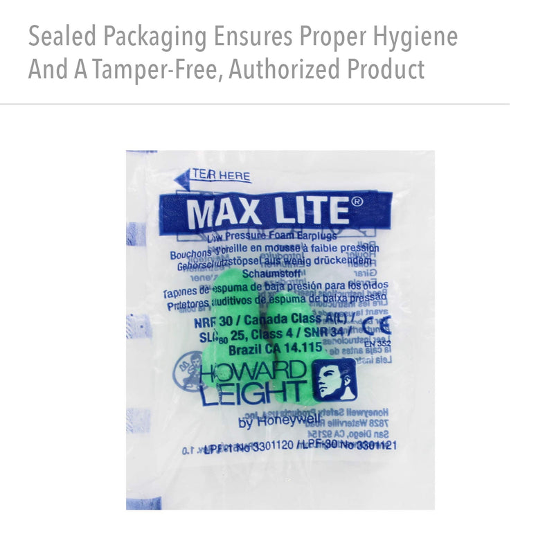 [Australia] - Howard Leight by Honeywell Max Lite Low Pressure Disposable Foam Earplugs, 200-Pairs (LPF-1), Green 