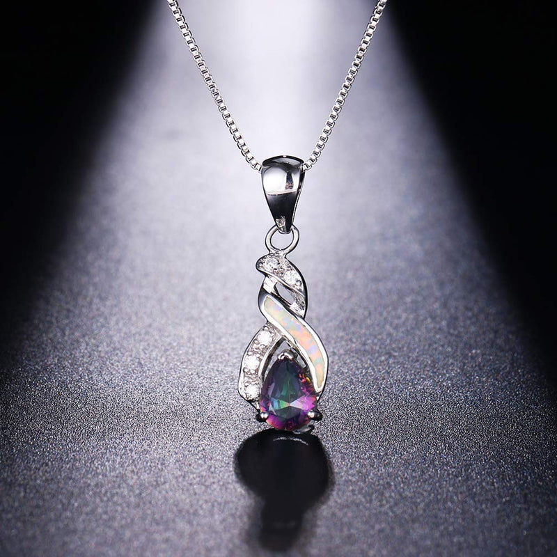 [Australia] - Hermosa Jewelry Sets Australian Opal Blue Sapphire Necklace Earrings JS1 