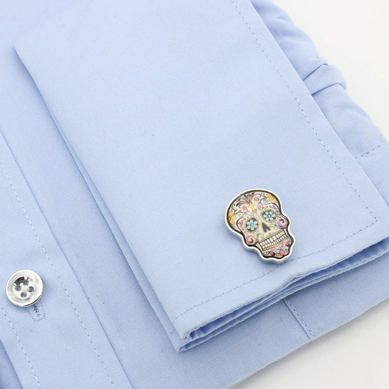 [Australia] - iGame Day Of The Dead Cuff Links Muti-color Brass Material Sugar Skull Design Cufflinks with Gift Box 