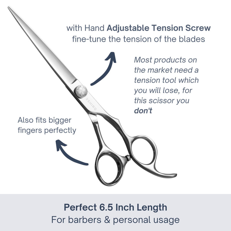 [Australia] - XSHIRO Professional Hair Cutting Scissors 6.5 Inch, Barber Hair Cutting Shears - Premium 440C Stainless Steel Quality - with Fine Adjustment Screw, Cleaning Oil & Cloth and Leather Protection Sleeve Hair Cutting Scissor 