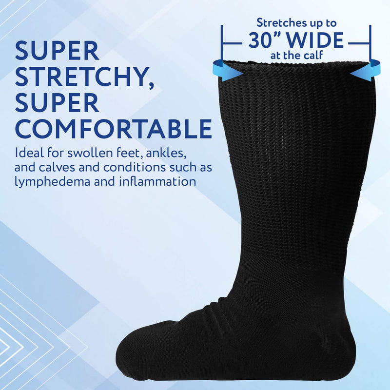 [Australia] - 2 Pairs of Impresa Extra Width Socks for Lymphedema - Bariatric Sock - Oversized Sock Stretches up to 30'' Over Calf for Swollen Feet And Mens and Womens Legs - One Size Unisex 