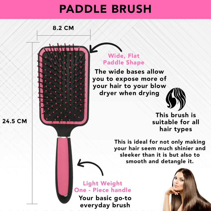 [Australia] - 5pk Hair Brush Set | Includes a Paddle Brush, Cushion Brush, Zig Zag Brush, Round Brush and Vented Brush | Silky Smooth Pink Hair Brushes | Includes SOL Notebook 