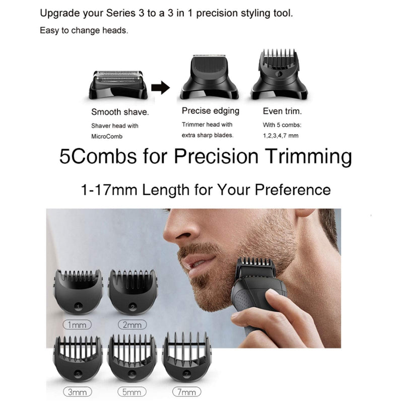 [Australia] - Electric Shaver Beard Trimmer Head Compatible + 5pcs Guide Comb Trimming Set with Braun Series 3, BT32 Razor Head Replacement Razor Blade 