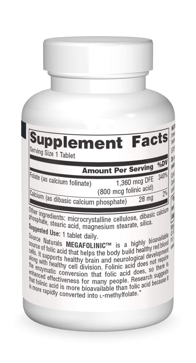 [Australia] - Source Naturals MegaFolinic 800mcg - 120 Tablets 1 120 Count (Pack of 1) 