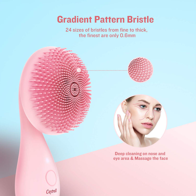 [Australia] - Caytraill Facial Cleansing Brush- Face Brush – 4 Function Modes – Rotating Magnetic Beads – Waterproof & Rechargeable – Portable & Ergonomic Handle – Skin Rejuvenation&Cleansing&Massage Pink 