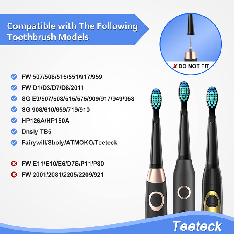 [Australia] - 10 Pack Electric Toothbrush Replacement Heads Compatible with Fairywill，Toothbrush Heads Compatible with FW-507/508/551/515/917/959/2011,D1/D3/D7/D8(Black) Black 