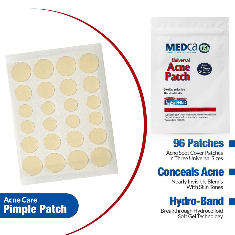 [Australia] - Acne Absorbing Covers - Hydrocolloid Acne Care Bandages (96 Count) Three Universal Patch Sizes, Acne Blemish Treatment for Face & Skin Spot Pore Patch that Conceals, Reduce Pimples and Blackheads 