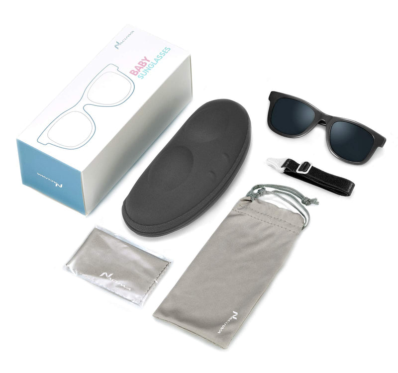 [Australia] - Nacuwa Baby Sunglasses - 100% UV Proof Sunglasses for Baby, Toddler, Kids - Ages 0-2 Years - Case and Pouch included Black 