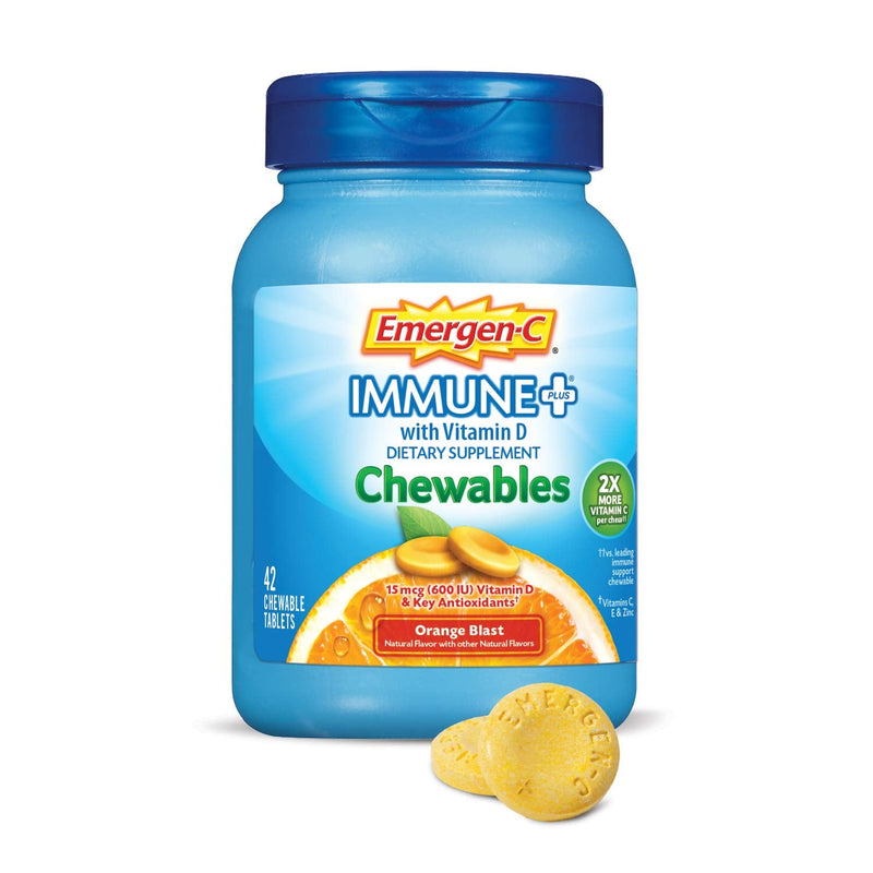 [Australia] - Emergen-C Immune+ Chewables 1000mg Vitamin C with Vitamin D Tablet, Immune Support Dietary Supplement for Immunity, Orange Blast Flavor - 42 Count 42 Count (Pack of 1) 